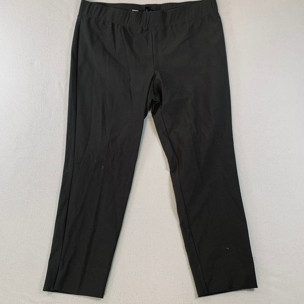 Eileen Fisher Women's Size L Olive Green Stretch Crepe Pull On Slim‎ Ankle Pants